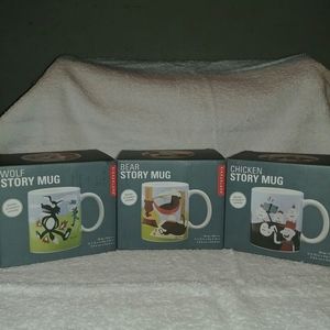 Set of 3 wolf chicken bear story mugs kikkerland